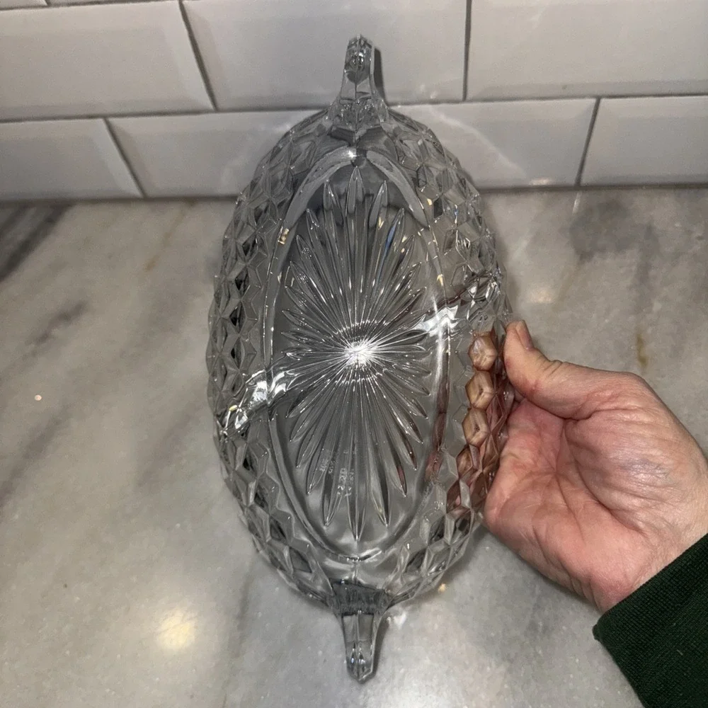 Vintage Fostoria American Clear 2056 Two-Part Divided Relish‎ Boat Dish 12